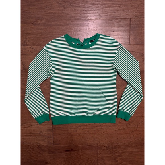 Halogen Tops - Halogen Womens Green White Striped Lace Up Back Sweatshirt Crew XS HA376306MI